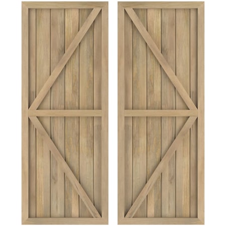 Ekena Millwork Americraft 6-Board Wood 2 Equal Panel Frmd Board-n-Batten Shutters w/Dbl Z-Bar, ARW102BF621X33UNH, PR ARW102BF621X33UNH